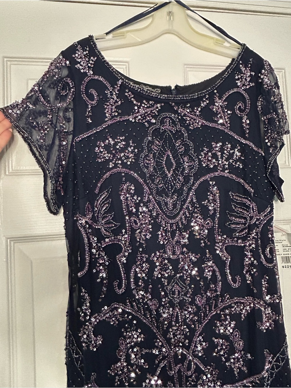NWT Pizarro Nights Navy Bead and Sequin Embellished Scoopneck Mesh Gown, sz 14 - Picture 4 of 15
